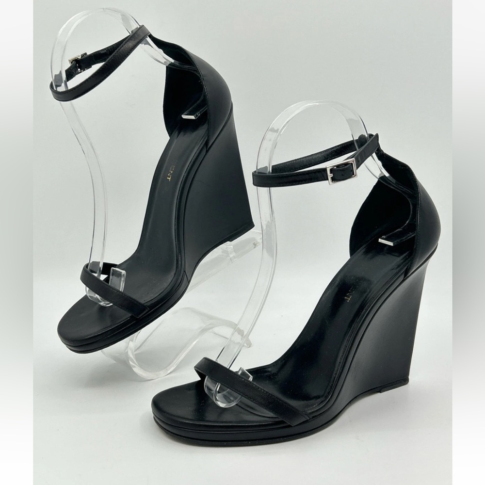 Saint Laurent Jane Black Wedge Sandals